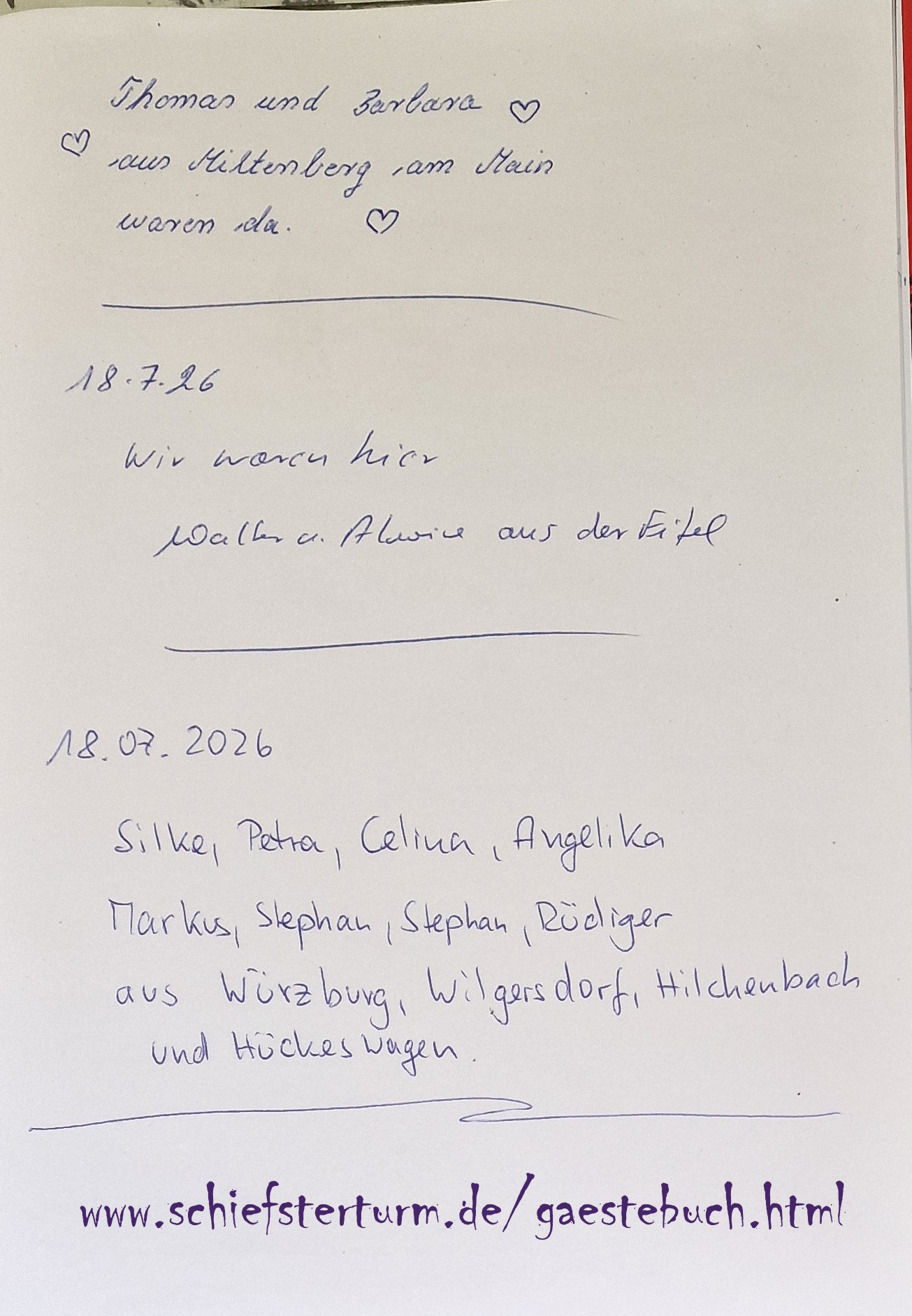 Gästebuch Schiefer Turm Gau-Weinheim